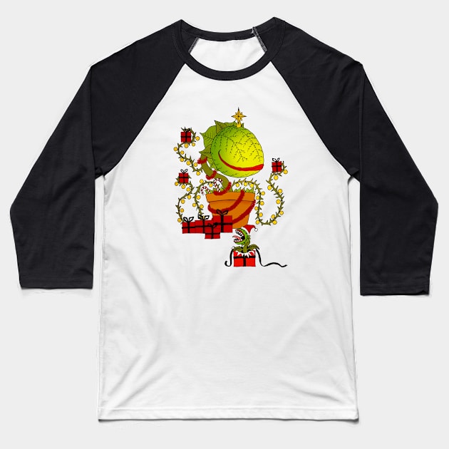 Christmas Flytrap Baseball T-Shirt by djrbennett